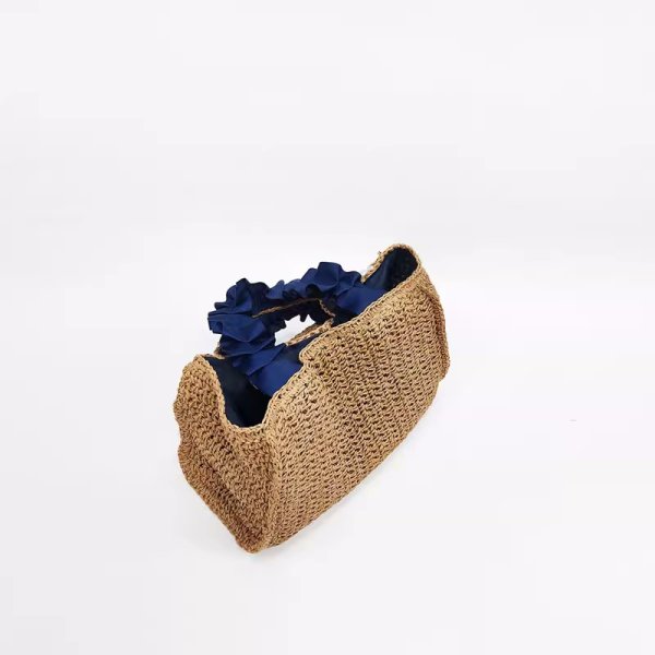 画像5: Square pearl gathered handle straw tote basket bag　スクエアパール付きギャザーハンドルストローかご籠トートバッグ (5)