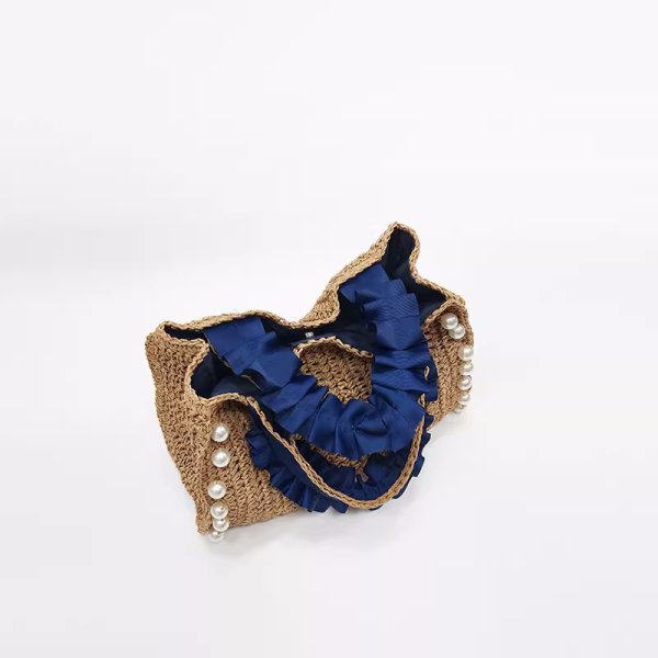 画像6: Square pearl gathered handle straw tote basket bag　スクエアパール付きギャザーハンドルストローかご籠トートバッグ (6)