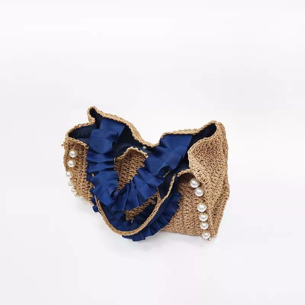 画像7: Square pearl gathered handle straw tote basket bag　スクエアパール付きギャザーハンドルストローかご籠トートバッグ (7)