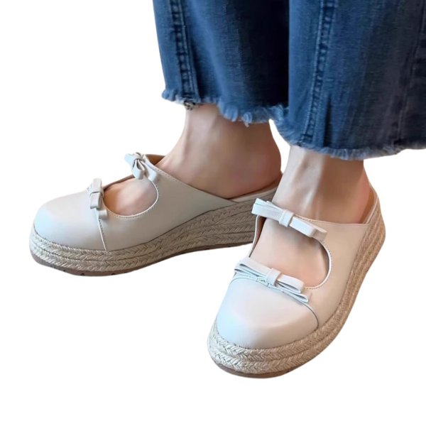 画像4: Ribbon thick sole platform espadrille half sandal slippers リボン厚底プラットフォームエスパドリーユハーフサンダルスリッパ (4)
