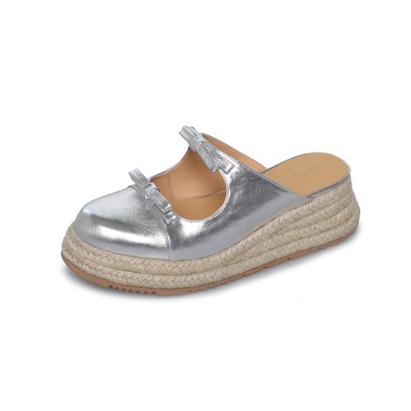 画像1: Ribbon thick sole platform espadrille half sandal slippers リボン厚底プラットフォームエスパドリーユハーフサンダルスリッパ (1)