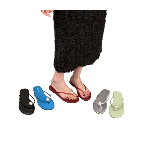 画像11: Leather Big pearl thong flat sandals  Slippers　ビッグパールトングフラットレザーサンダルスリッパ (11)