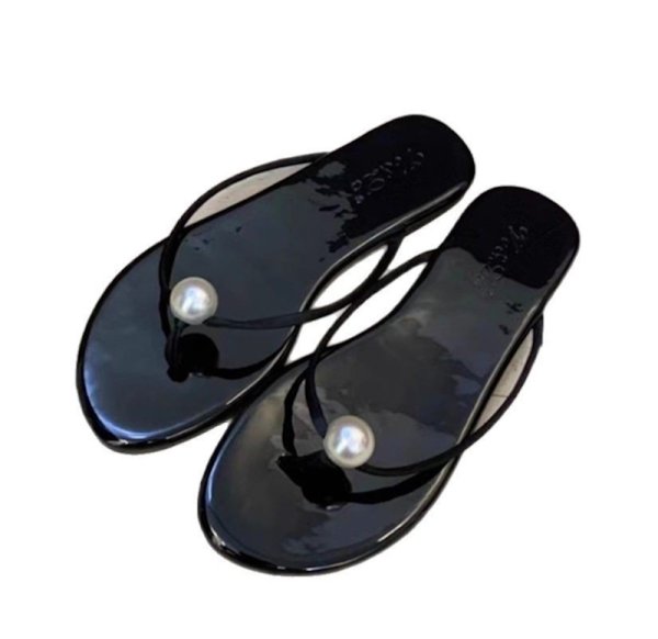 画像1: Leather Big pearl thong flat sandals  Slippers　ビッグパールトングフラットレザーサンダルスリッパ (1)