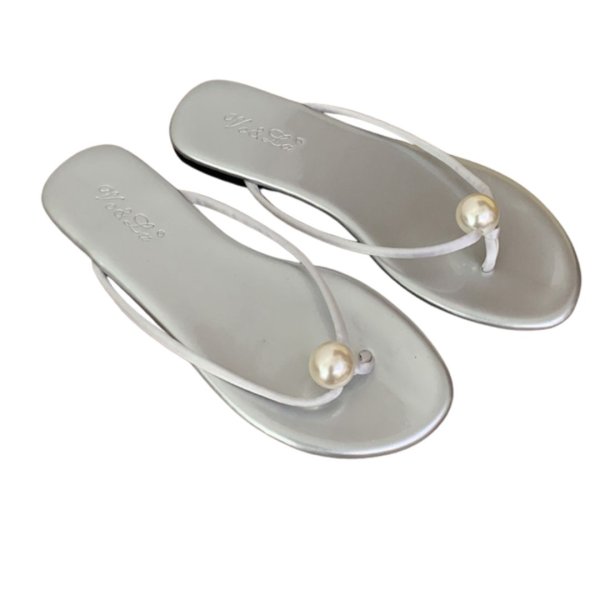 画像2: Leather Big pearl thong flat sandals  Slippers　ビッグパールトングフラットレザーサンダルスリッパ (2)