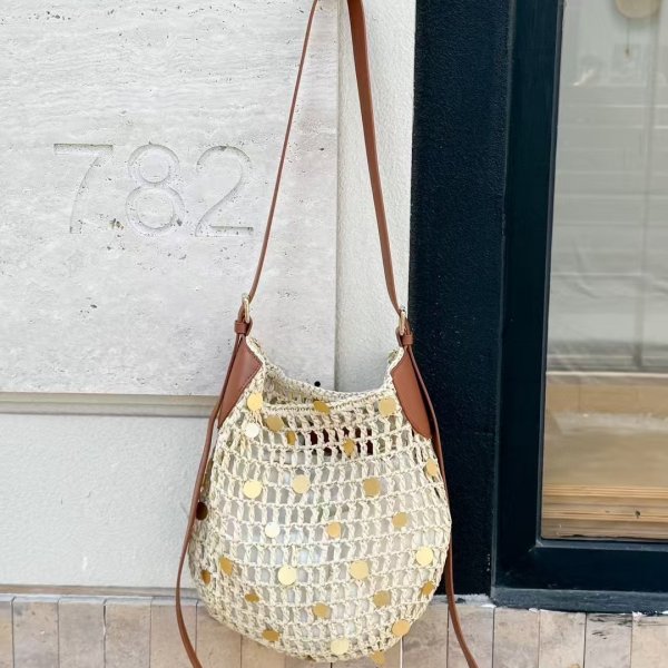 画像7: Metallic embellished shoulder crossbody tote basket bag　メタル付き網かご籠ショルダークロスボディートートバッグ (7)