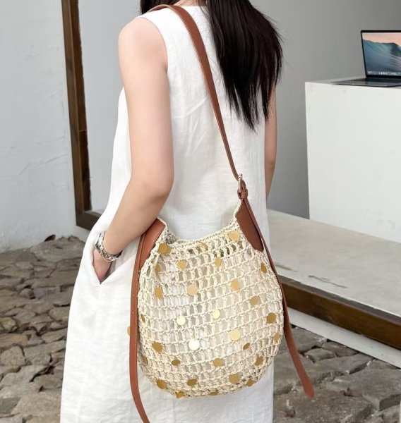 画像6: Metallic embellished shoulder crossbody tote basket bag　メタル付き網かご籠ショルダークロスボディートートバッグ (6)