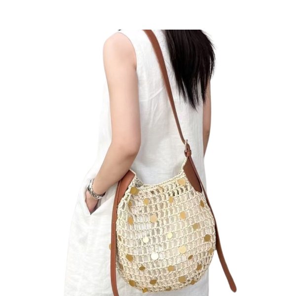画像4: Metallic embellished shoulder crossbody tote basket bag　メタル付き網かご籠ショルダークロスボディートートバッグ (4)