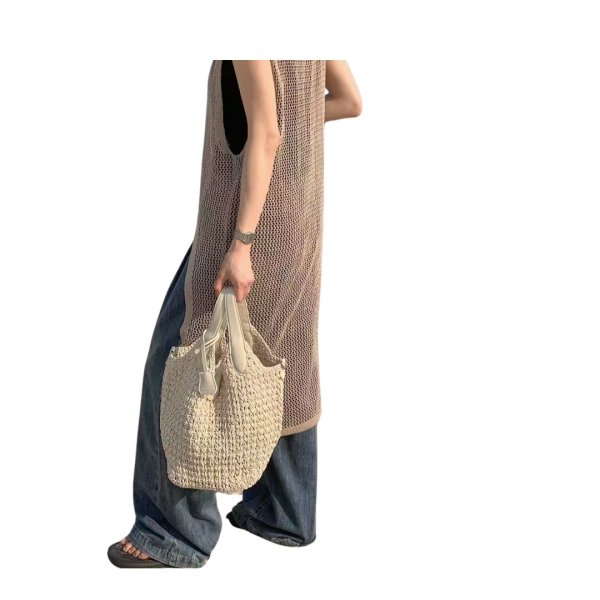 画像2: Waxed rope bucket tote shoulder bag　ワックスロープ編みバケットトートショルダー籠バッグ (2)