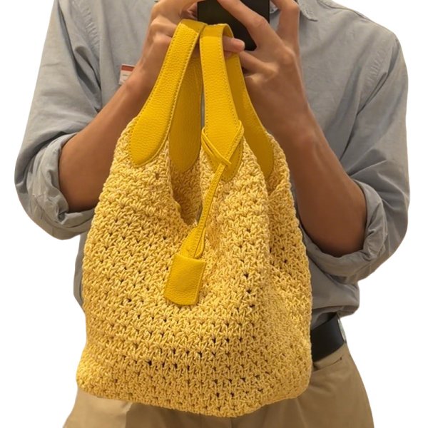 画像9: Waxed rope bucket tote shoulder bag　ワックスロープ編みバケットトートショルダー籠バッグ (9)