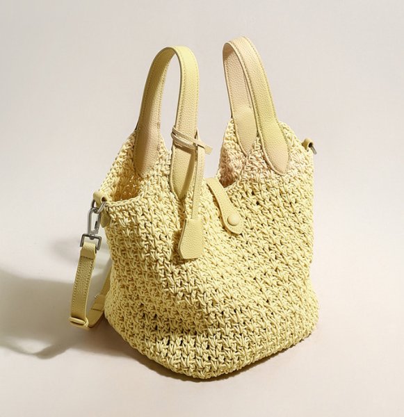 画像10: Waxed rope bucket tote shoulder bag　ワックスロープ編みバケットトートショルダー籠バッグ (10)