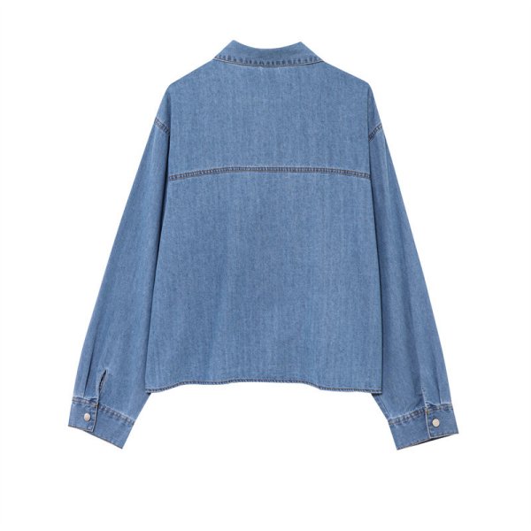 画像2: Denim long collar blouse　 デニムロング襟ブラウス　シャツ (2)