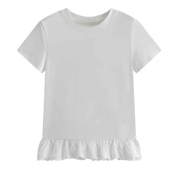 画像6: Splicing lace short sleeve T-shirt　裾レース付きラウンドネック半袖Tシャツ (6)