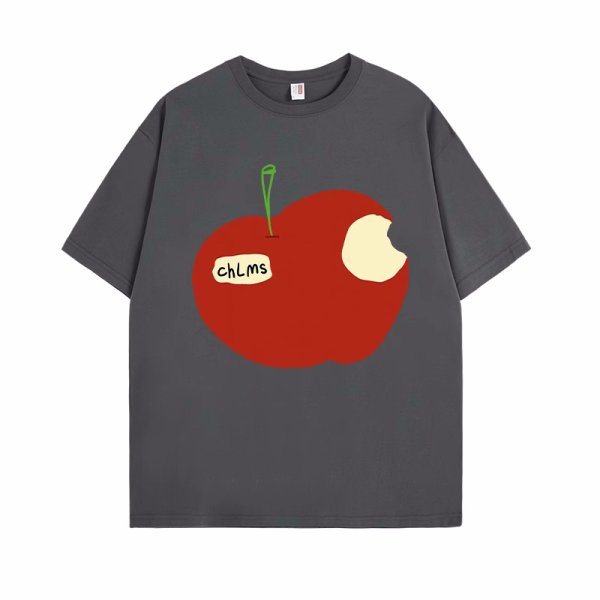 画像8: take bites out of a whole apple  print T-shirt　ユニセックスかじりかけのリンゴプリントラウンドネック半袖Tシャツ (8)