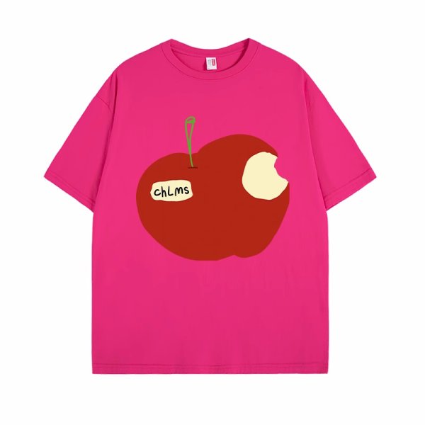 画像3: take bites out of a whole apple  print T-shirt　ユニセックスかじりかけのリンゴプリントラウンドネック半袖Tシャツ (3)