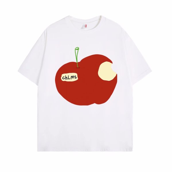 画像2: take bites out of a whole apple  print T-shirt　ユニセックスかじりかけのリンゴプリントラウンドネック半袖Tシャツ (2)