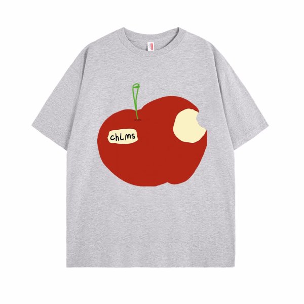 画像11: take bites out of a whole apple  print T-shirt　ユニセックスかじりかけのリンゴプリントラウンドネック半袖Tシャツ (11)