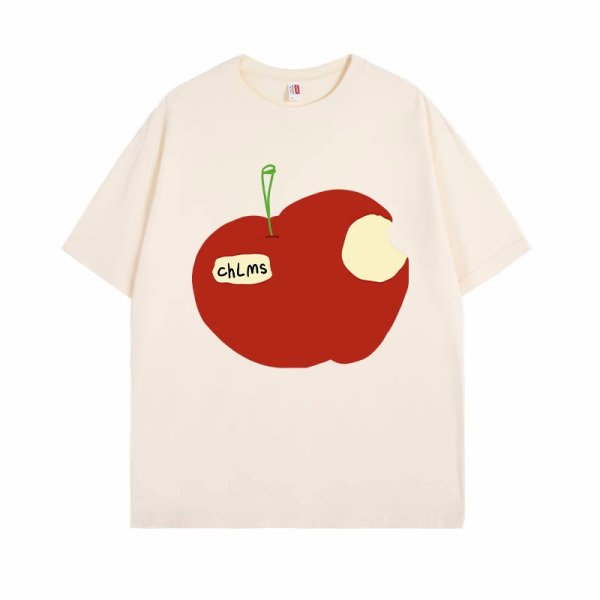 画像9: take bites out of a whole apple  print T-shirt　ユニセックスかじりかけのリンゴプリントラウンドネック半袖Tシャツ (9)