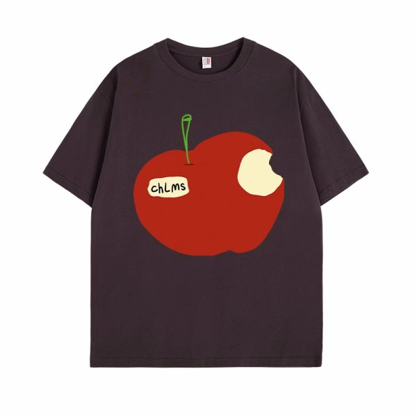 画像5: take bites out of a whole apple  print T-shirt　ユニセックスかじりかけのリンゴプリントラウンドネック半袖Tシャツ (5)