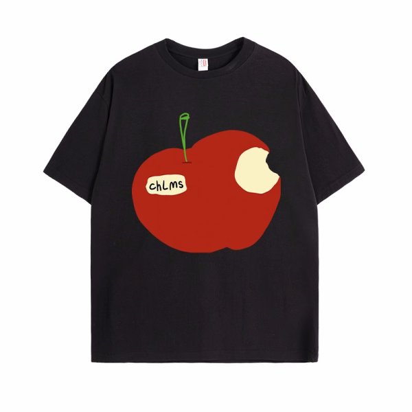 画像13: take bites out of a whole apple  print T-shirt　ユニセックスかじりかけのリンゴプリントラウンドネック半袖Tシャツ (13)