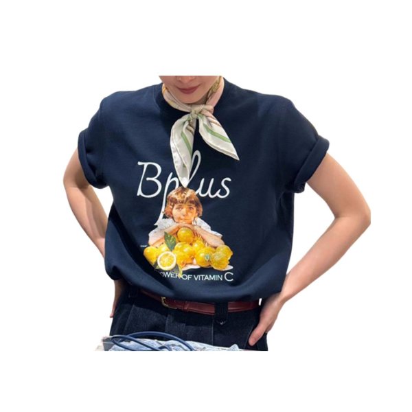 画像11: Girl and Lemon print T-shirt　ユニセックスノスタルジックガール＆レモンプリントラウンドネック半袖Tシャツ (11)