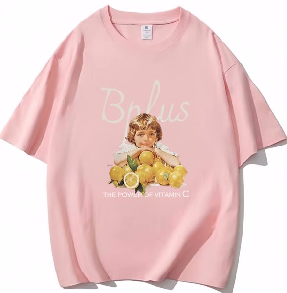 画像5: Girl and Lemon print T-shirt　ユニセックスノスタルジックガール＆レモンプリントラウンドネック半袖Tシャツ (5)