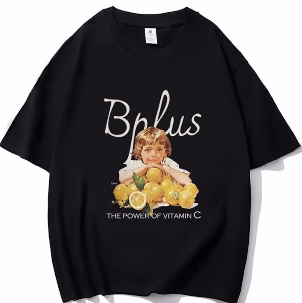 画像6: Girl and Lemon print T-shirt　ユニセックスノスタルジックガール＆レモンプリントラウンドネック半袖Tシャツ (6)