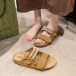 画像7: Pearl belt buckle leather platform sandals Slippers 　パールベルトバックルレザー厚底サンダルスリッパ (7)