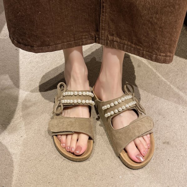 画像12: Pearl belt buckle leather platform sandals Slippers 　パールベルトバックルレザー厚底サンダルスリッパ (12)