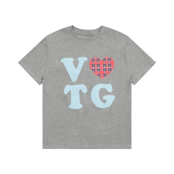 画像1: Heart Check Patch Print T-shirt　ハートチェックパッチプリントラウンドネック半袖Tシャツ (1)