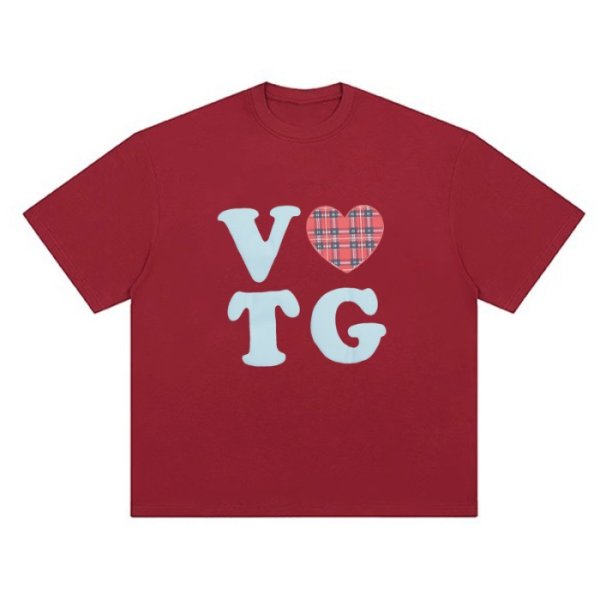 画像3: Heart Check Patch Print T-shirt　ハートチェックパッチプリントラウンドネック半袖Tシャツ (3)