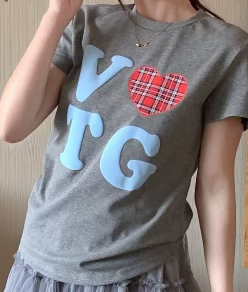 画像4: Heart Check Patch Print T-shirt　ハートチェックパッチプリントラウンドネック半袖Tシャツ (4)