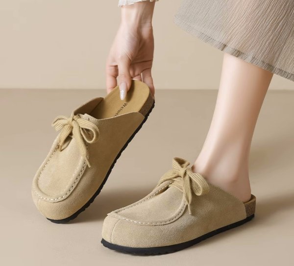 画像5: Leather lace-up half slip-on sandal slippers pumps mules 　レザーレースアップハーフスリッポン パンプスミュール (5)