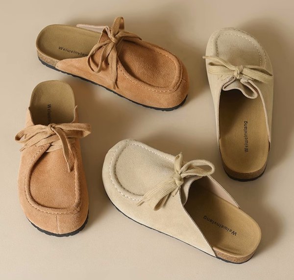 画像4: Leather lace-up half slip-on sandal slippers pumps mules 　レザーレースアップハーフスリッポン パンプスミュール (4)