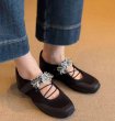 画像5: Leather flat ballet Mary Jane shoes with little flowers Sneakers Shoes 　リトルフラワー付きレザーフラットバレーシューズスニーカースリッポン (5)