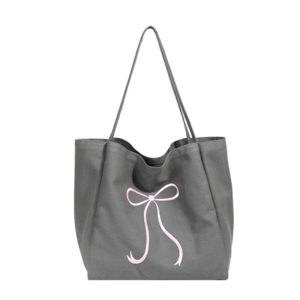 画像3: Ribbon Canvas Large Capacity Tote Shoulder Bag　　リボンポイントキャンバスラージキャパシティートートショルダーエコショッピングバッグ (3)
