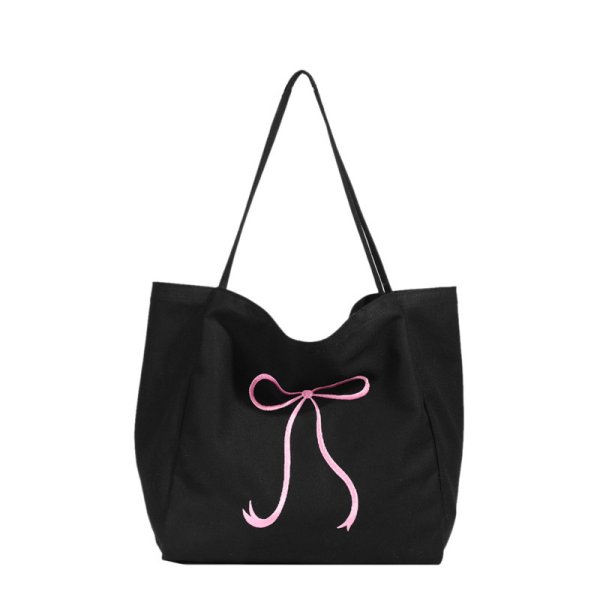 画像2: Ribbon Canvas Large Capacity Tote Shoulder Bag　　リボンポイントキャンバスラージキャパシティートートショルダーエコショッピングバッグ (2)