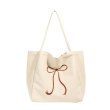 画像4: Ribbon Canvas Large Capacity Tote Shoulder Bag　　リボンポイントキャンバスラージキャパシティートートショルダーエコショッピングバッグ (4)