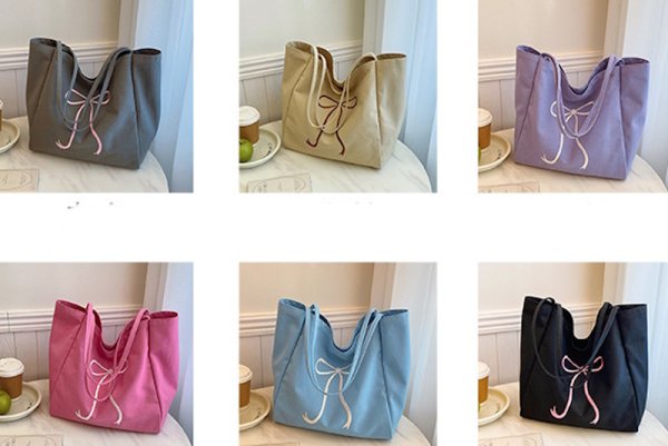 画像8: Ribbon Canvas Large Capacity Tote Shoulder Bag　　リボンポイントキャンバスラージキャパシティートートショルダーエコショッピングバッグ (8)