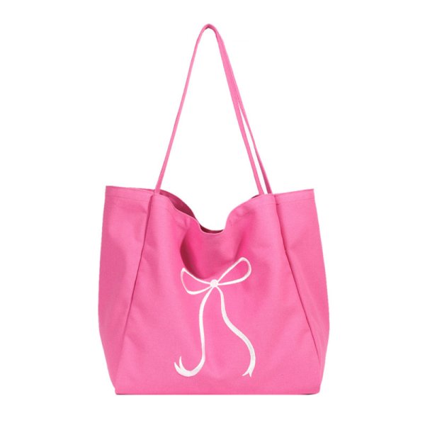 画像1: Ribbon Canvas Large Capacity Tote Shoulder Bag　　リボンポイントキャンバスラージキャパシティートートショルダーエコショッピングバッグ (1)