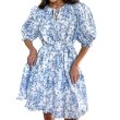 画像1: Women's Puff sleeve flower print ethnic dress One piece　パフスリーブフラワープリントエスニックドレスワンピース (1)