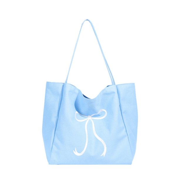 画像6: Ribbon Canvas Large Capacity Tote Shoulder Bag　　リボンポイントキャンバスラージキャパシティートートショルダーエコショッピングバッグ (6)