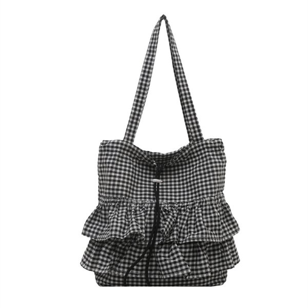 画像2: Gingham Check Frill Tote Shoulder Bag　　ギンガムチェックフリルトートショルダーエコショッピングバッグ (2)