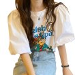画像1: Illustration Puff sleeve oversized T-shirt short-sleeved 　パフスリーブイラストラウンドネック半袖 Tシャツ (1)