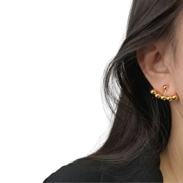 画像2: Gold bean ball front and back pierced earrings 　 フロント＆バックゴールドビーンボールピアス  イアリング (2)
