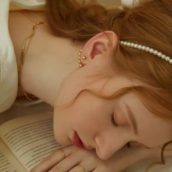 画像4: Gold bean ball front and back pierced earrings 　 フロント＆バックゴールドビーンボールピアス  イアリング (4)