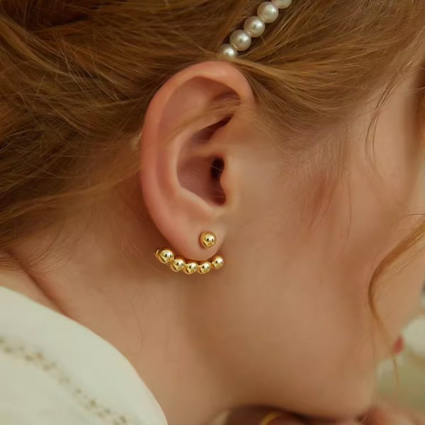 画像3: Gold bean ball front and back pierced earrings 　 フロント＆バックゴールドビーンボールピアス  イアリング (3)