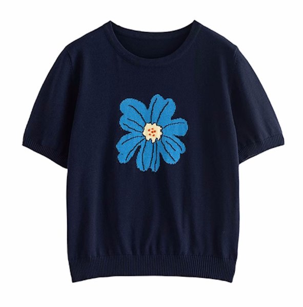画像2: Flower knit short sleeve summer sweater　フラワー編み込みサマーセーター　ニット (2)