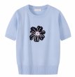 画像1: Flower knit short sleeve summer sweater　フラワー編み込みサマーセーター　ニット (1)