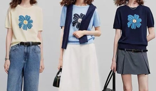画像4: Flower knit short sleeve summer sweater　フラワー編み込みサマーセーター　ニット (4)