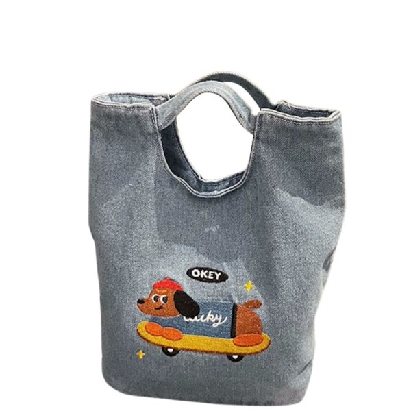 画像5: Dachshund embroidered denim tote bag   ダックスフンド刺繍デニムトートショルダーバッグ (5)